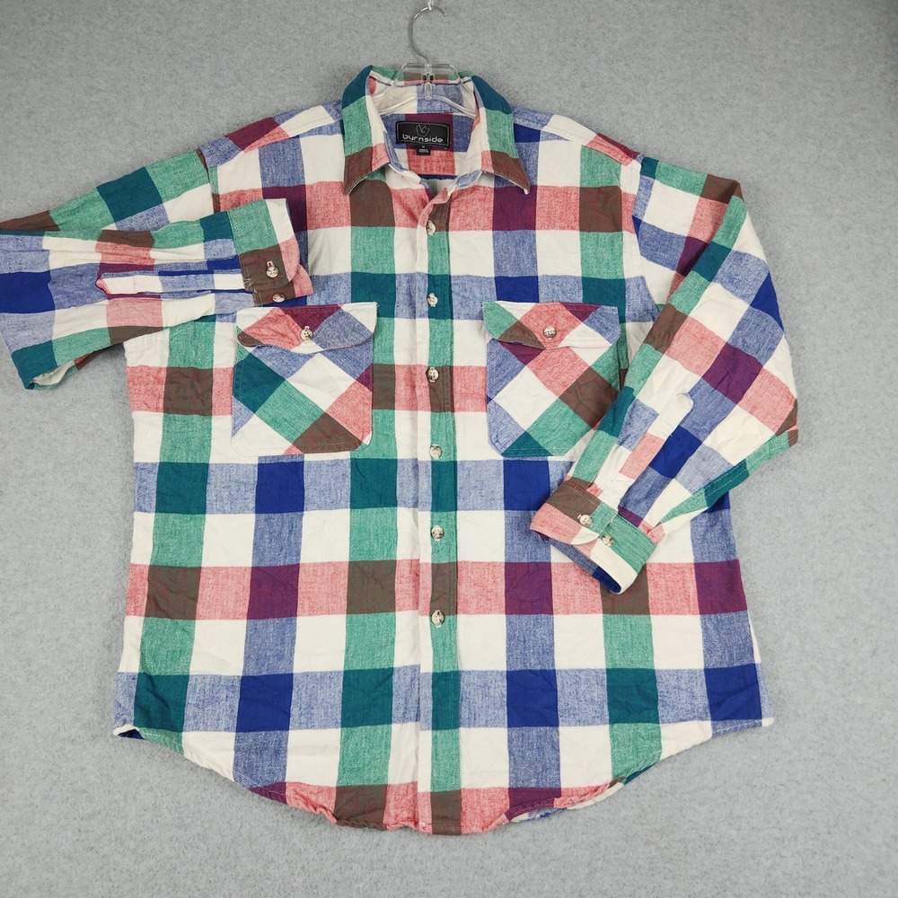 Burnside Shirt Men XL Multicolor Plaid Flannel Flap Pocket Long Sleeve Button Up